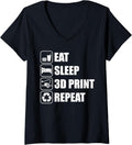 Womens Eat Sleep 3D Print Repeat 3D Printer 3D Printing V Neck