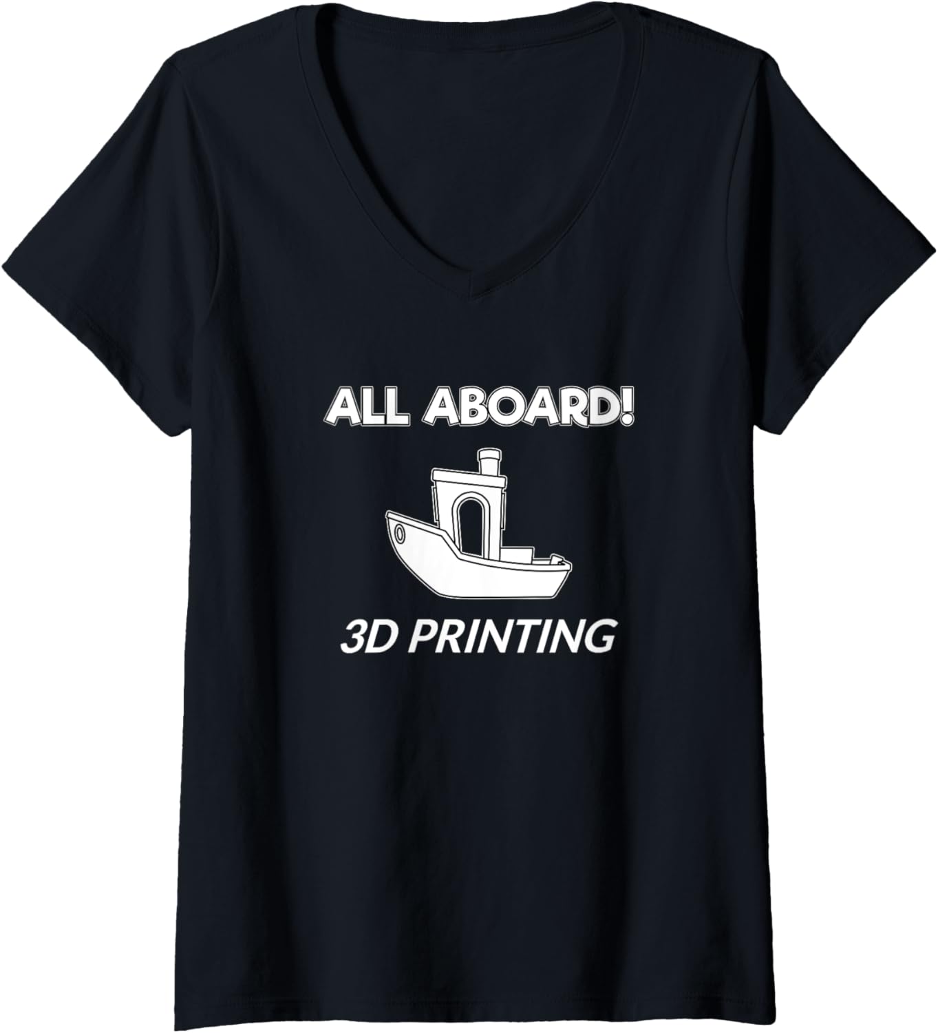 All Aboard Benchy Funny Humor White 3D Printing Enthusiast V Neck