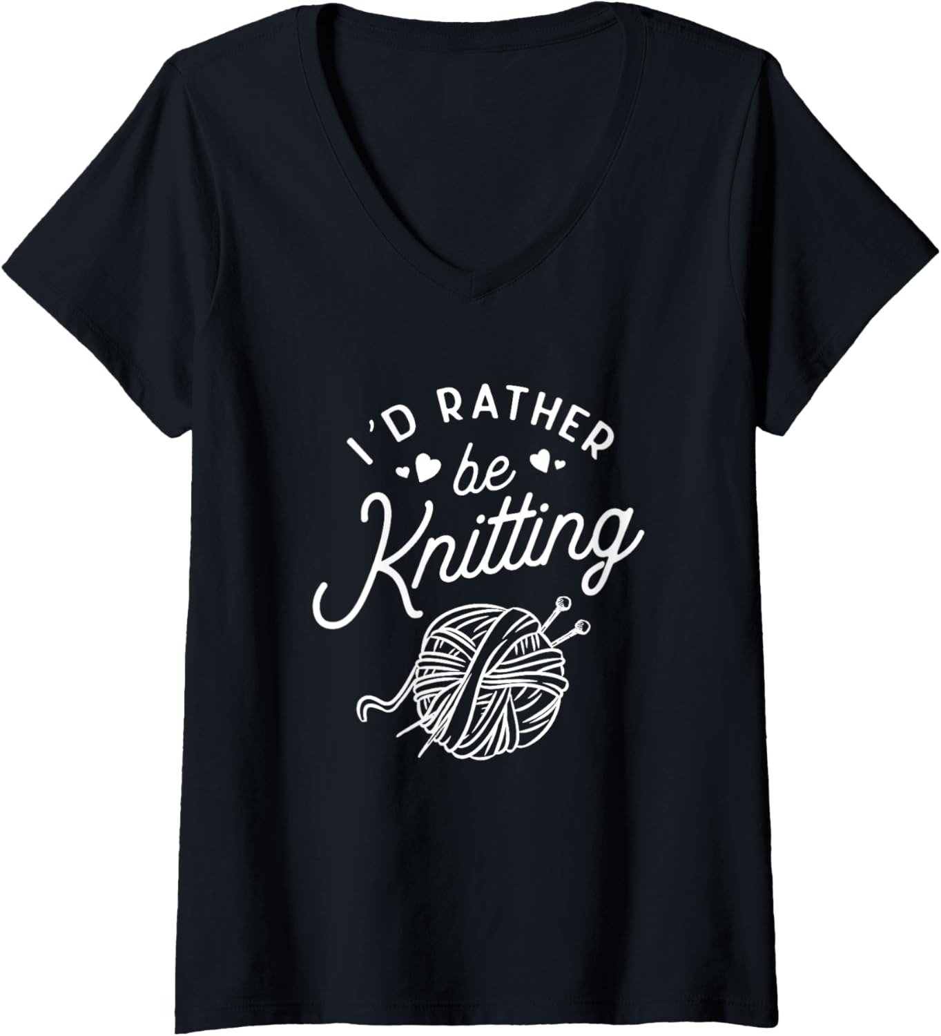 Womens Funny Knitting I'd Rather Be Knitting Lover Yarn Knitter V-Neck