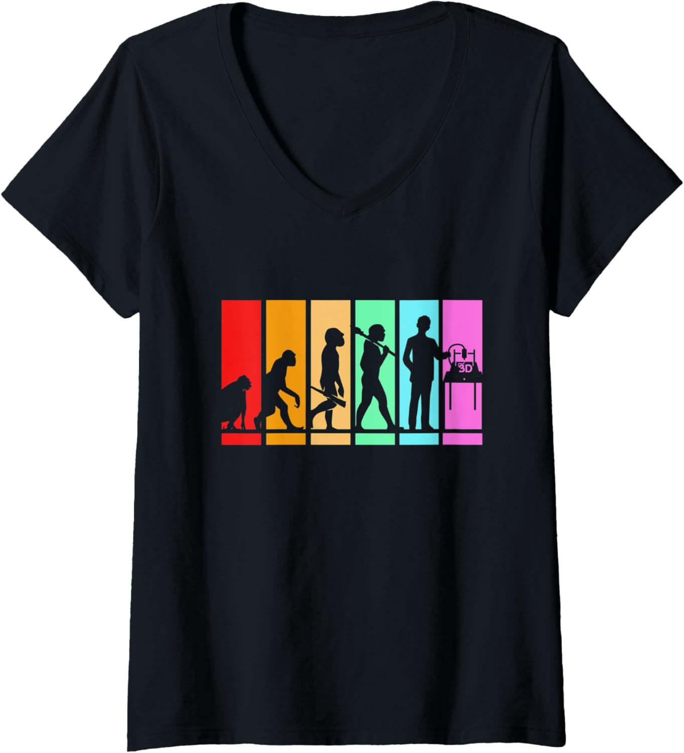 Womens Funny Printer Evolution 3D Printing V Neck