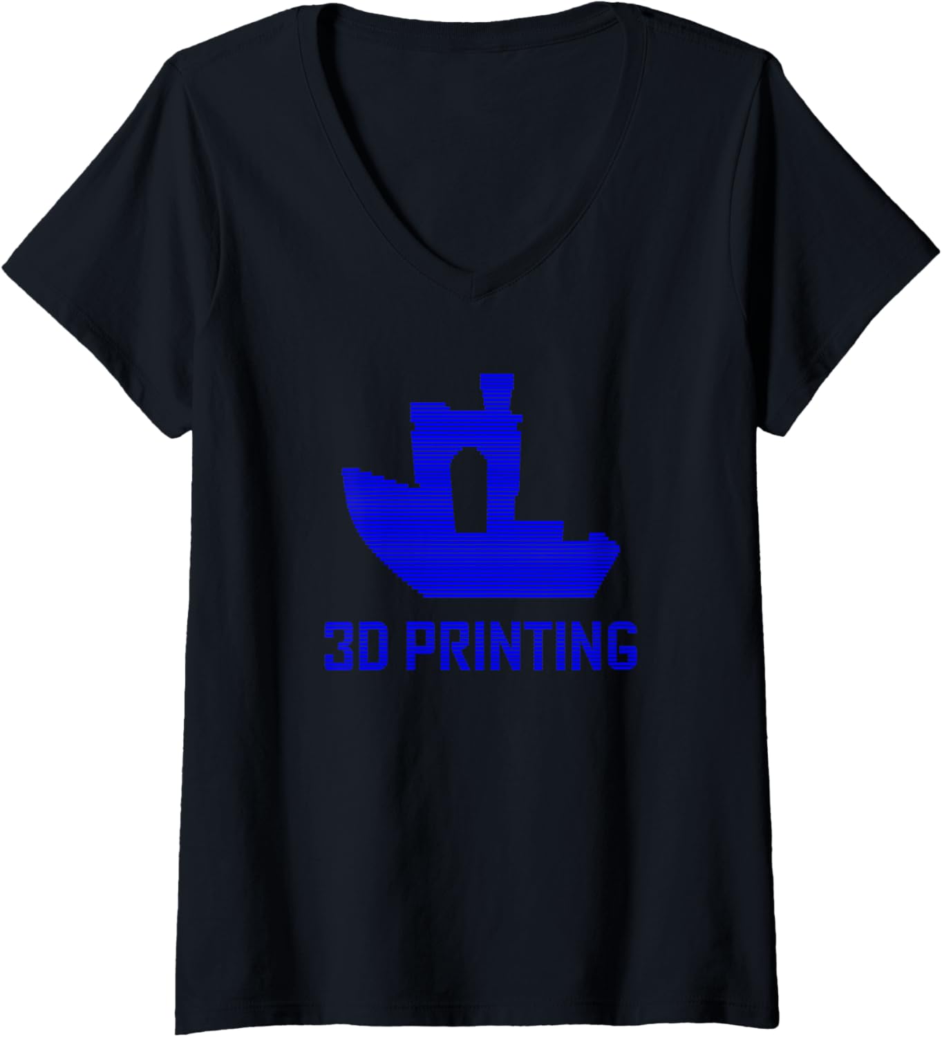 Benchy Shape Blue Filament Layers 3D Printing Enthusiast V Neck