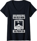 Womens Never Underestimate An Old Man 3D Printer 3D Printing V Neck