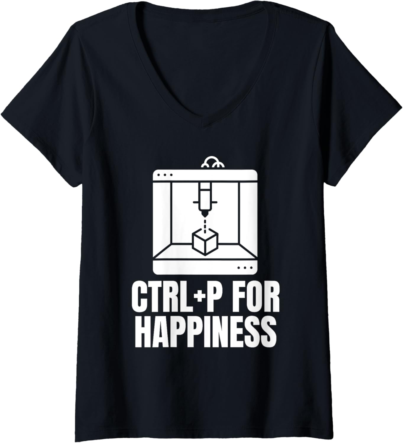 Womens Ctrl P Happiness 3D Printer Printing V Neck