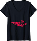 Womens Funny Saying Office Construction Site Trouble Maker V-Neck
