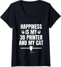Womens Happiness Is My 3D Printer My Cat Pets V Neck