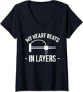 Womens My Heart Beats In Layers 3D Printer Printing V Neck