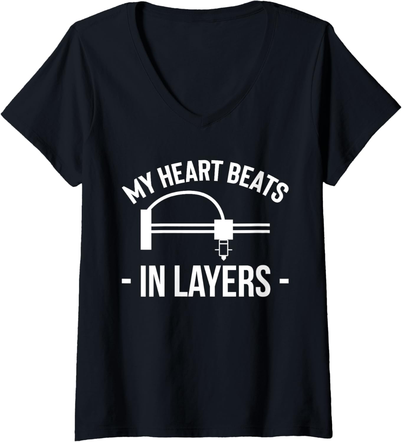 Womens My Heart Beats In Layers 3D Printer Printing V Neck