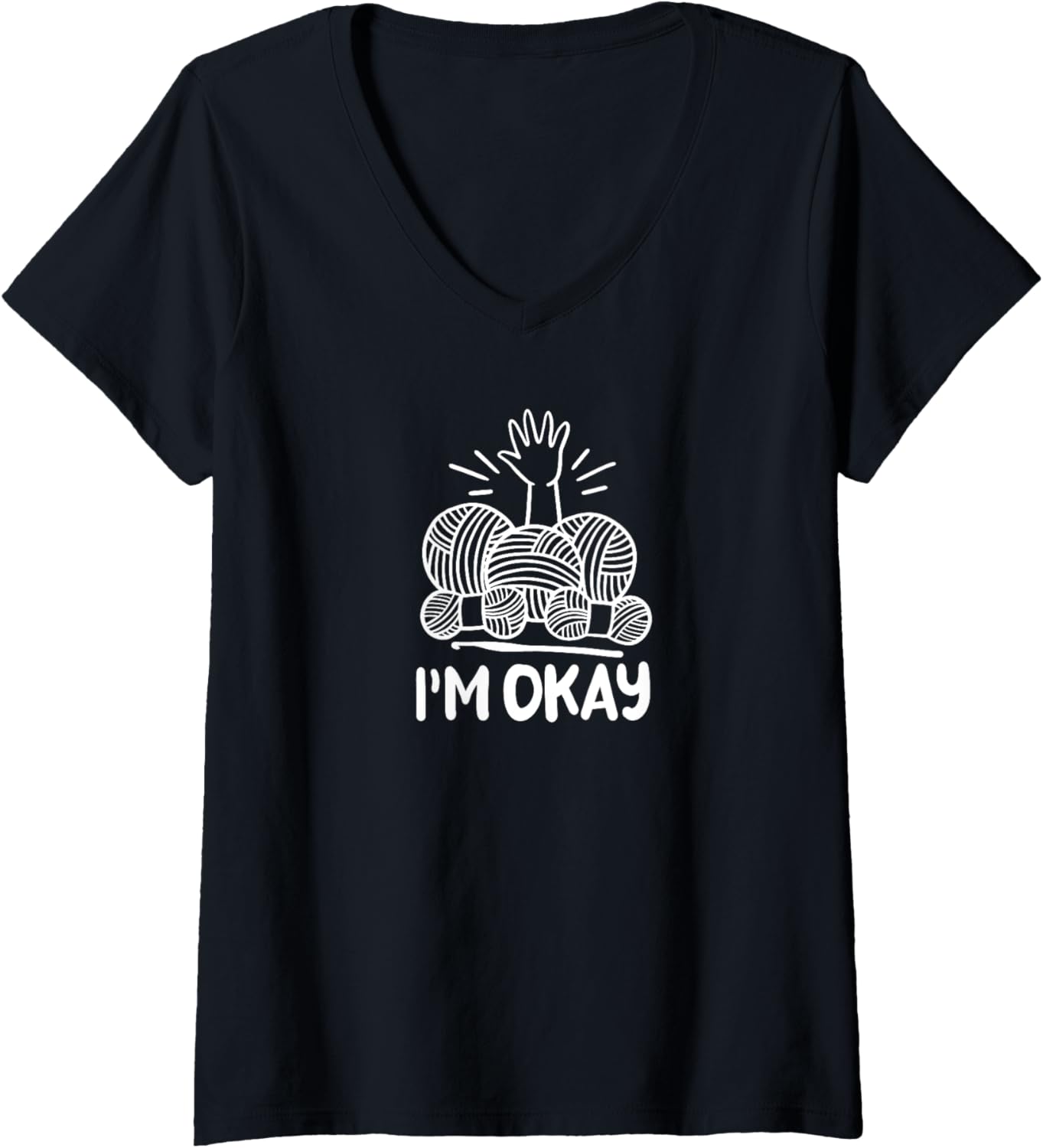 Womens Funny Trapped In The Yarn, Cute Im Ok Crochet Yarn Collector V-Neck