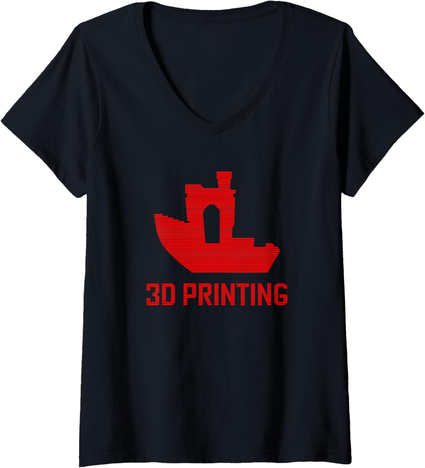 Benchy Shape Red Filament Layers 3D Printing Enthusiast V Neck