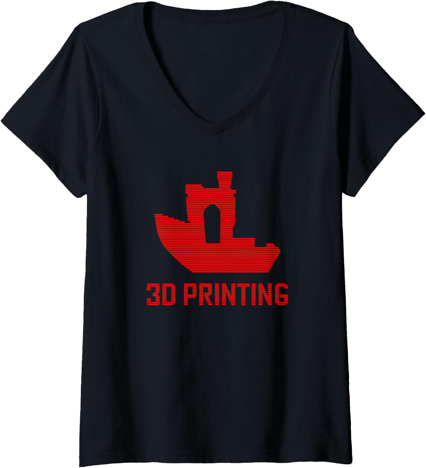 Benchy Shape Red Filament Layers 3D Printing Enthusiast V Neck