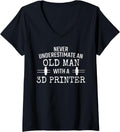 Womens 3D Printer Never Underestimate Old Man 3D Printing V Neck