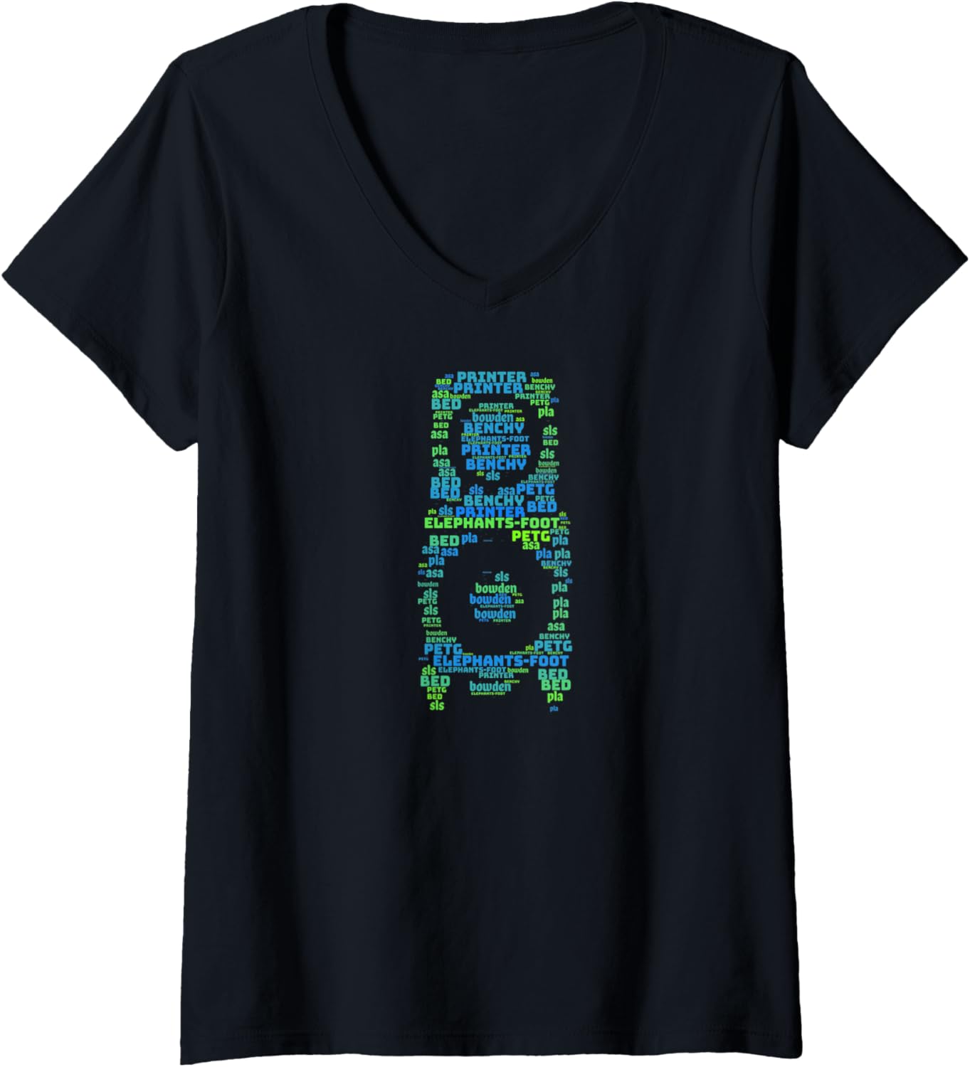 Womens 3D Printer Hot End Word Cloud Design V Neck