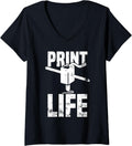 Womens Retro Printer 3D Printing Funny 3D Printer Enthusiasts V Neck