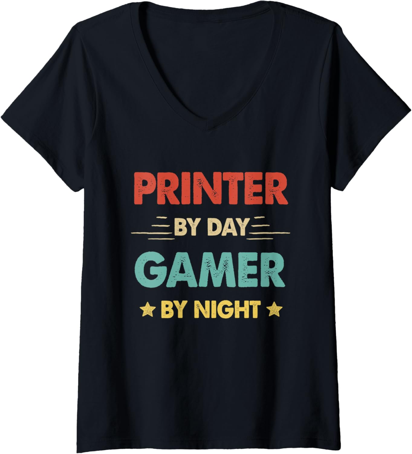 Womens Retro Printer By Day Gamer By Night V Neck