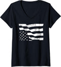 Womens Upside Down American Flag Sos Distress V Neck