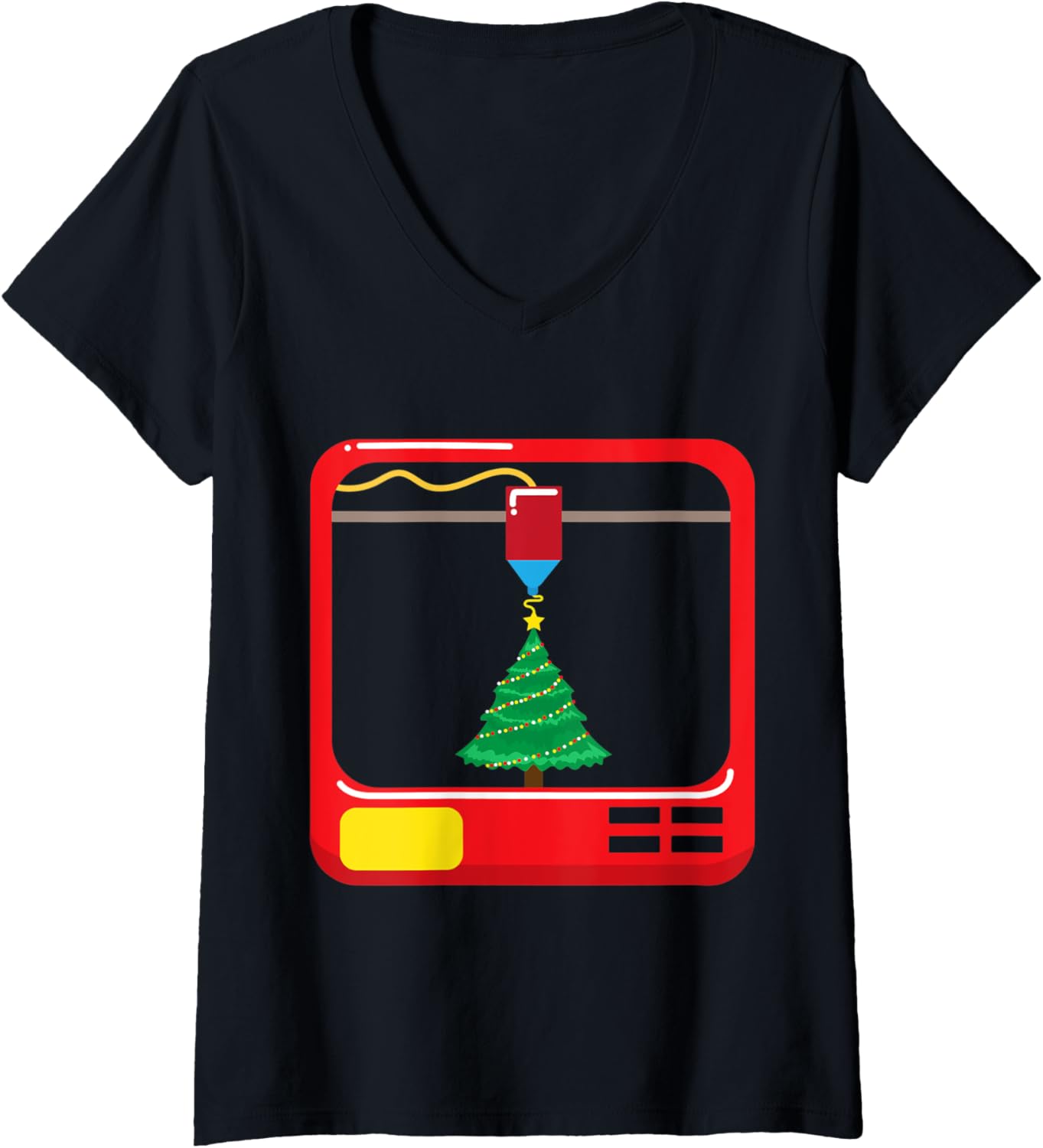 Womens 3D Printing Christmas Tree Merry Christmas 3D Printer V Neck