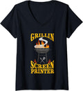 Womens Screen Printer Bbq Grill Smoker Barbecue Chef V Neck