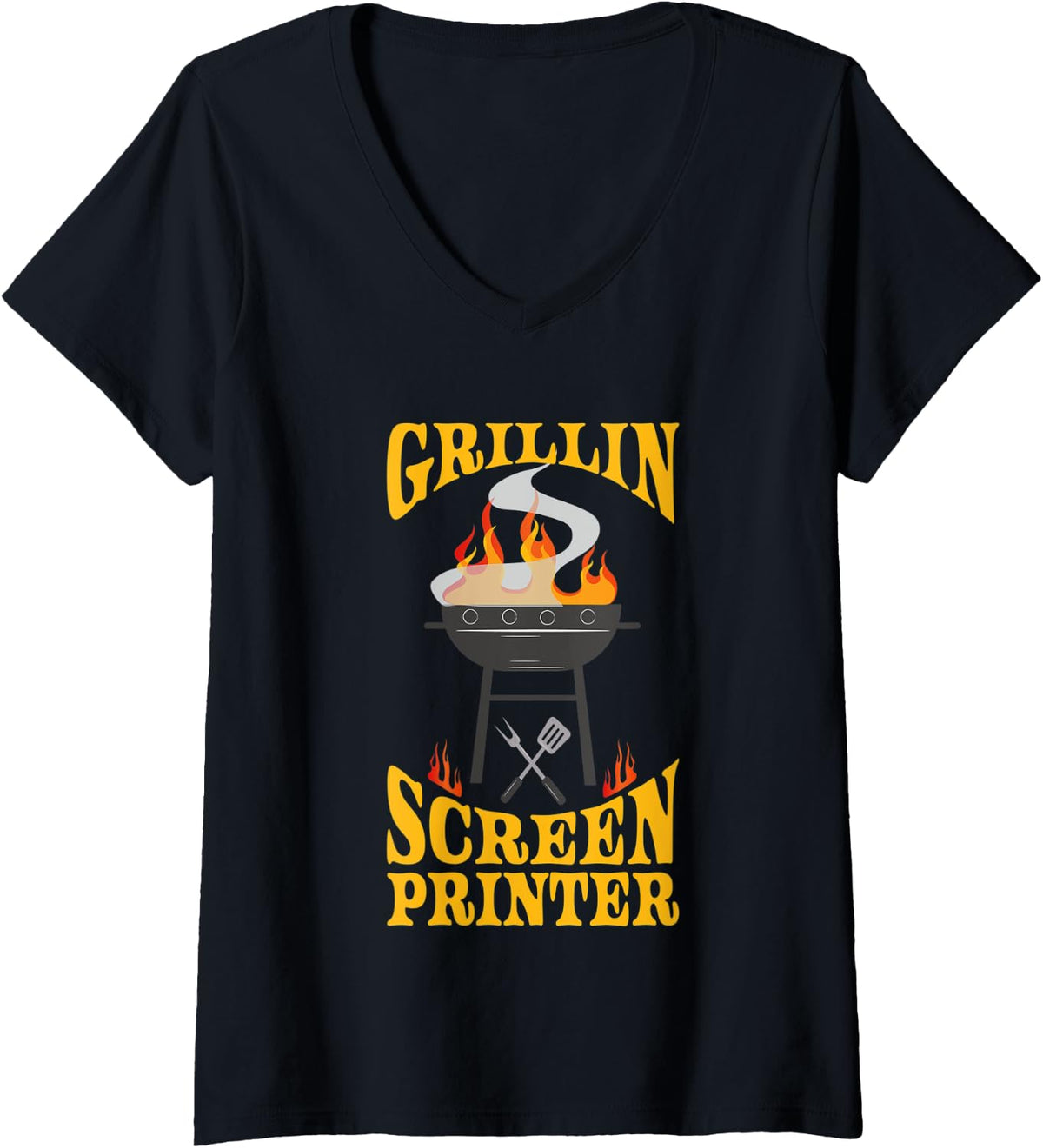 Womens Screen Printer Bbq Grill Smoker Barbecue Chef V Neck