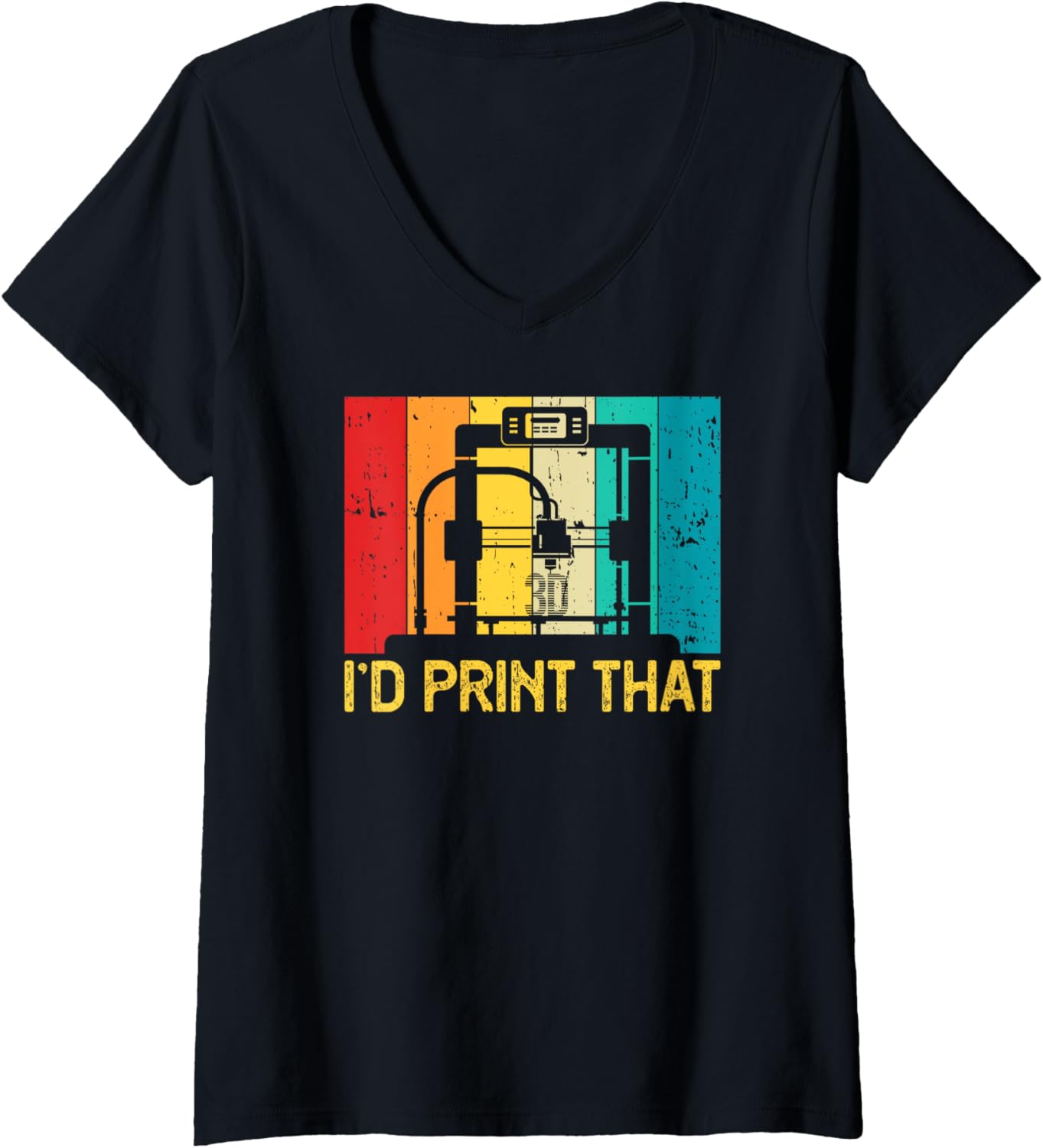 Womens 3D Printer Id Print That Retro Vintage 3D Printing V Neck