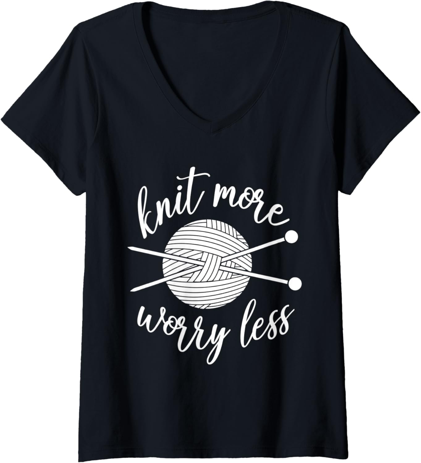 Womens Knit More Worry Less Yarn Tee Shirt Women Crochet Lover Gift V-Neck