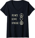 Womens Peace Love Hygge Warm and Cozy Heart and Ball of Yarn V-Neck