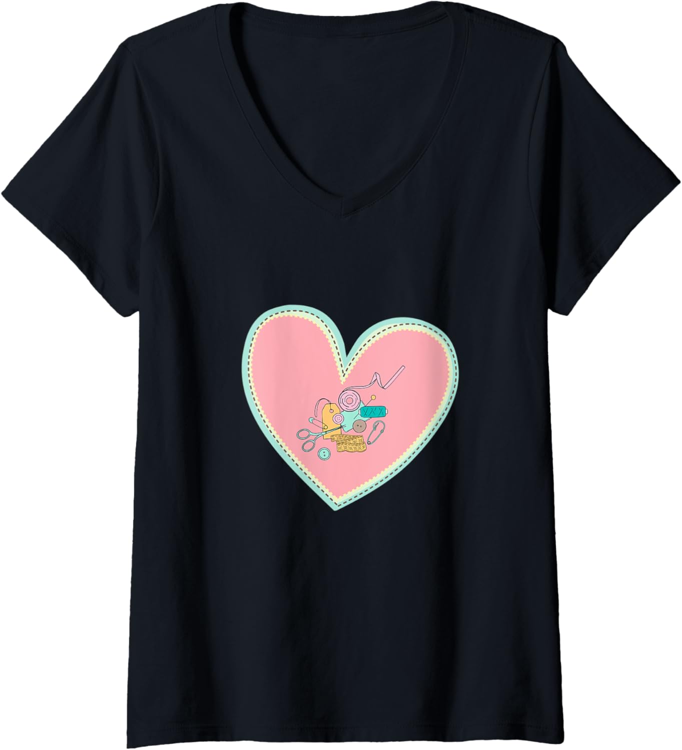 Womens Funny Sewing Yarn Sewist Tools Love To Sew Heart Design V-Neck