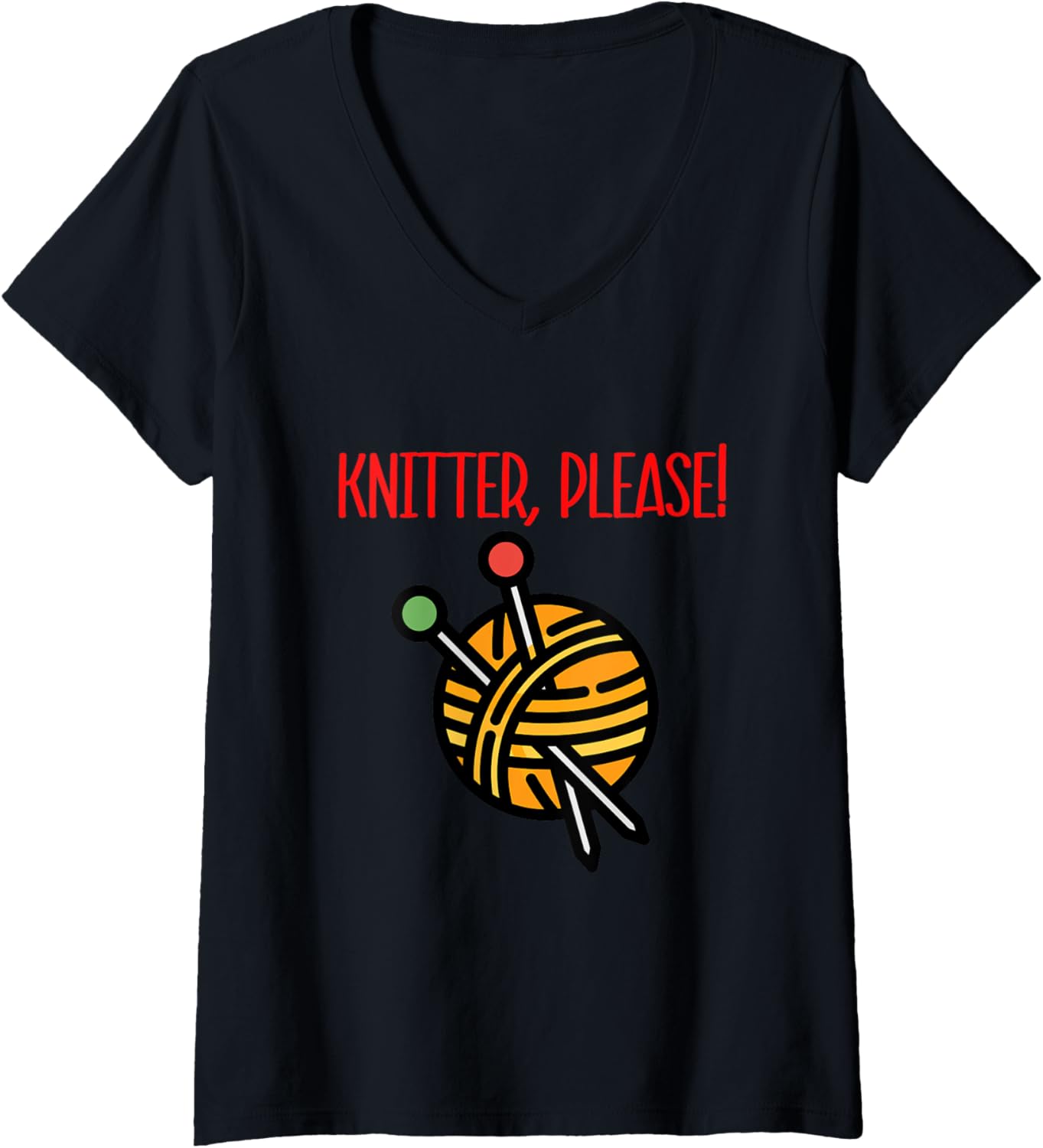 Womens Knitters Please, Yarn and Knitting Needle Design V-Neck