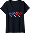 Womens Usa Flag Patriotic American Hearts Armed Forces 4Th Of July V Neck