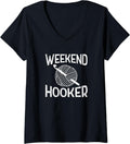 Womens Weekend Hooker Funny Crochet Yarn V-Neck