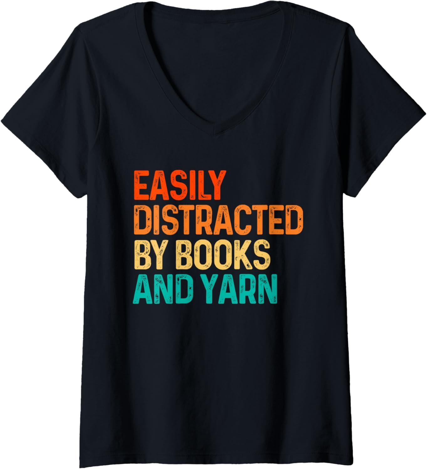 Womens Easily Distracted By Books And Yarn Knitting V-Neck