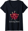 Womens Knitting Nerd Funny Grandma Mom Crocheting Yarn Lover V-Neck
