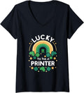St Patricks Day Lucky Printer Job Shamrocks Irish V Neck