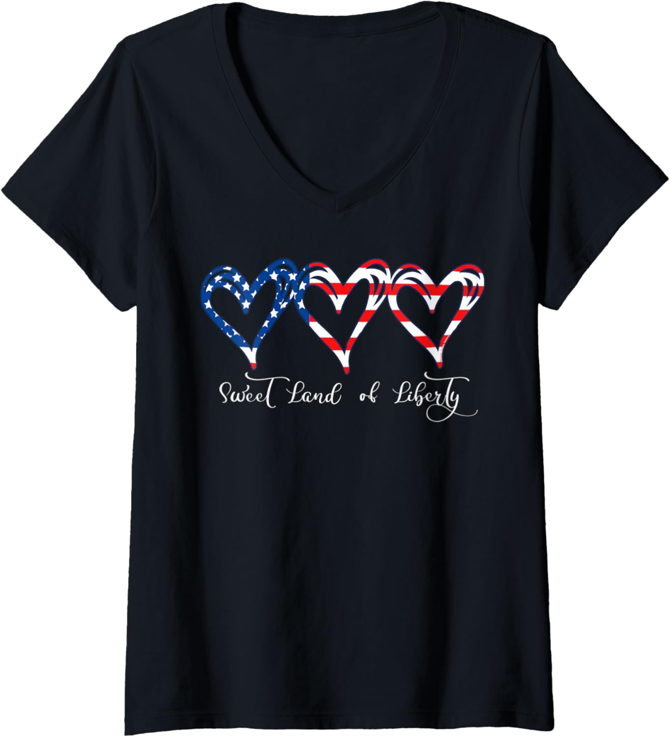 Womens Usa Flag Patriotic Hearts 4Th Of July Sweet Land Of Liberty V Neck