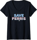 Womens Ferris Buellers Day Off Save Ferris American Flag Movie V Neck
