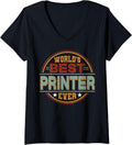 Womens Retro Badge Worlds Best Printer V Neck