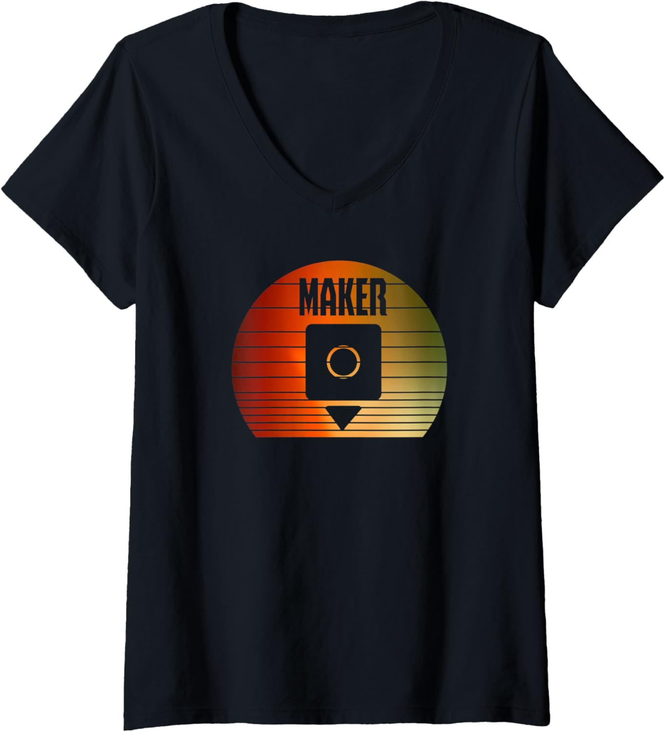 Womens Vintage 3D Printing Sunset Design 3D Printer Makers V Neck