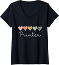 Womens Leopard Hearts Valentines Day Team Printer Valentine V Neck