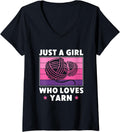 Womens Just a Girl who Loves Yarn women Knitting Crocheting V-Neck