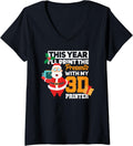 Womens This Year Ill Print Presents Funny Christmas 3D Printer V Neck
