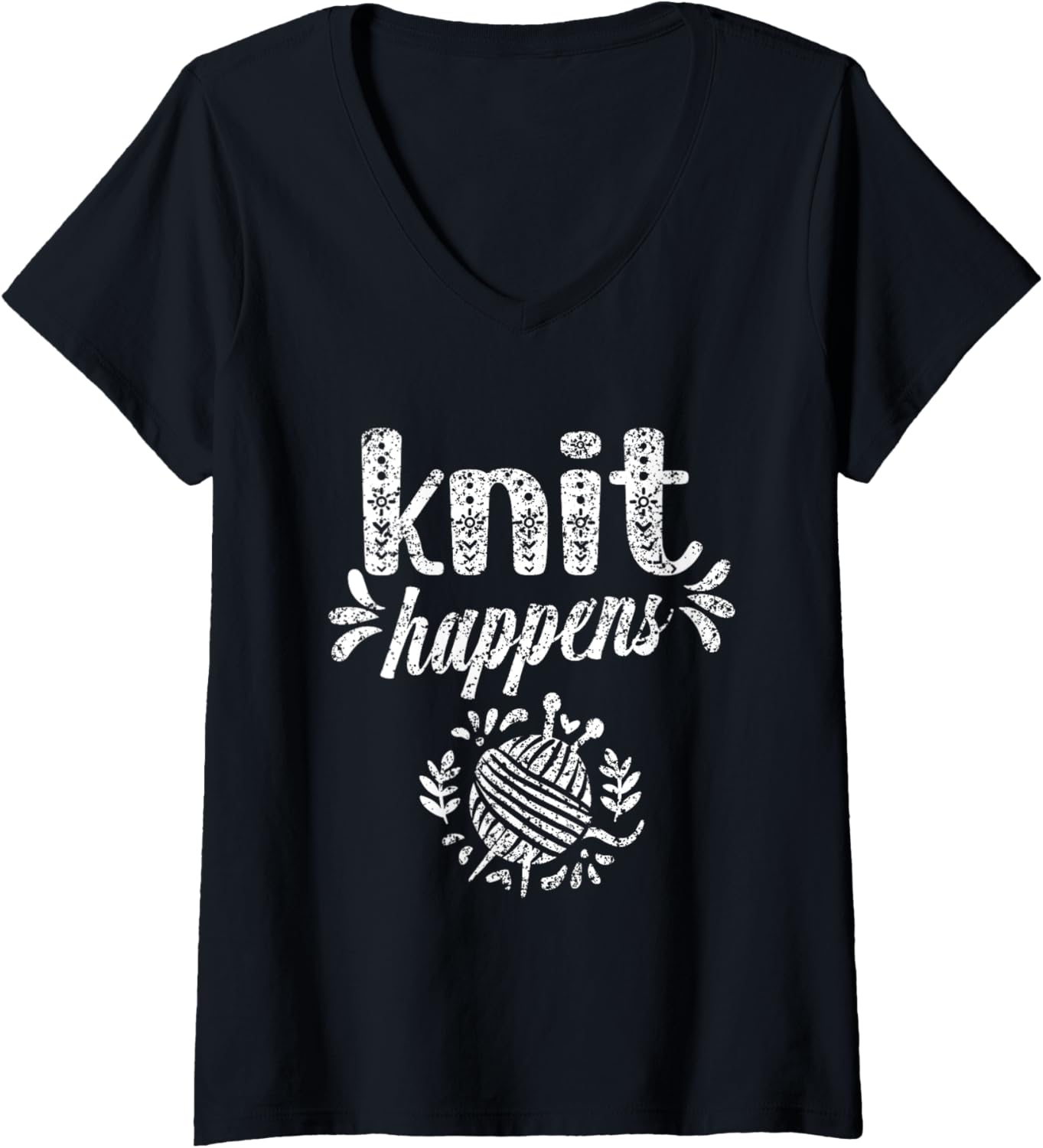 Womens Knit Happens Hobby Yarn Knitting Knitter V-Neck