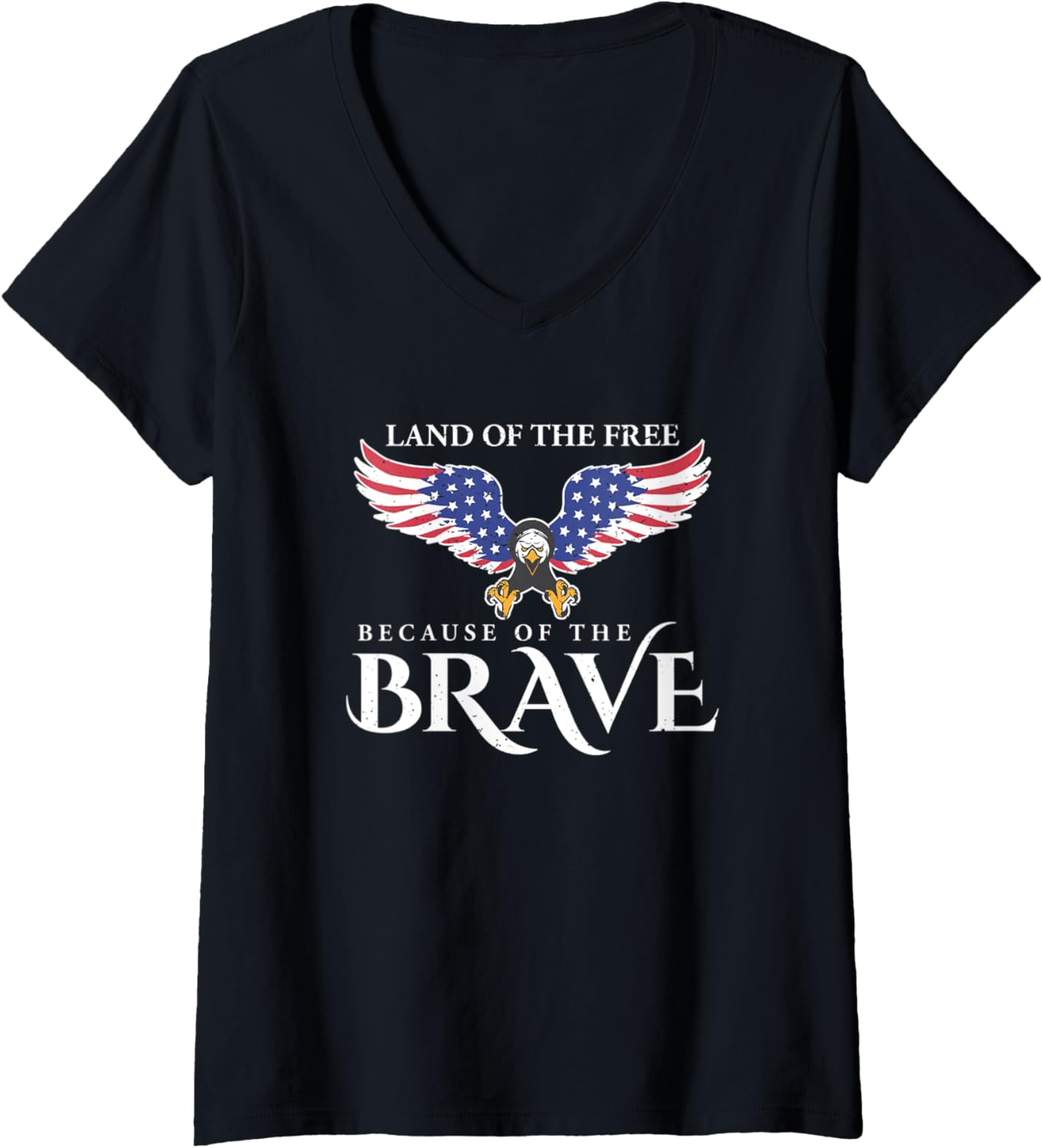 Womens Land Of The Free Because Of The Brave Patriot Usa V Neck