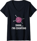 Womens Funny Knitting Saying Knitting Needles Wool Yarn Knit Count V-Neck