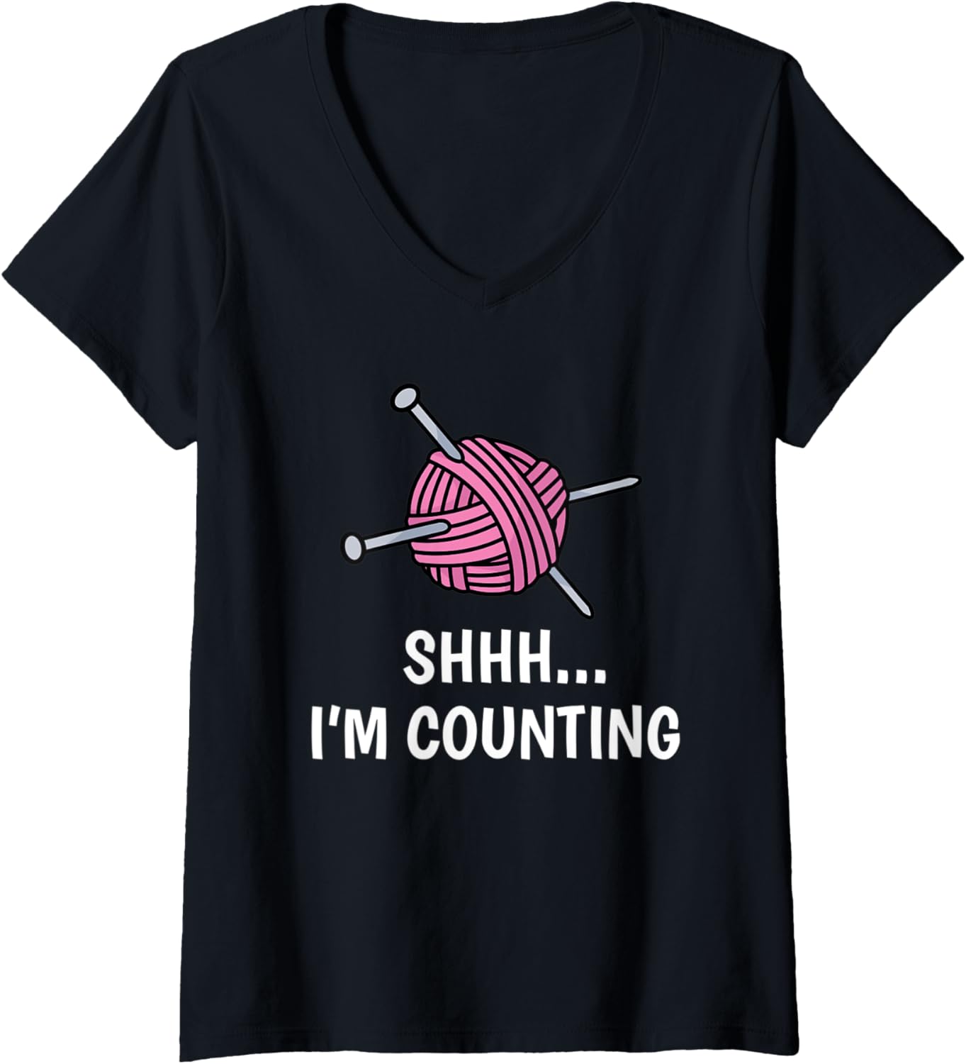 Womens Funny Knitting Saying Knitting Needles Wool Yarn Knit Count V-Neck