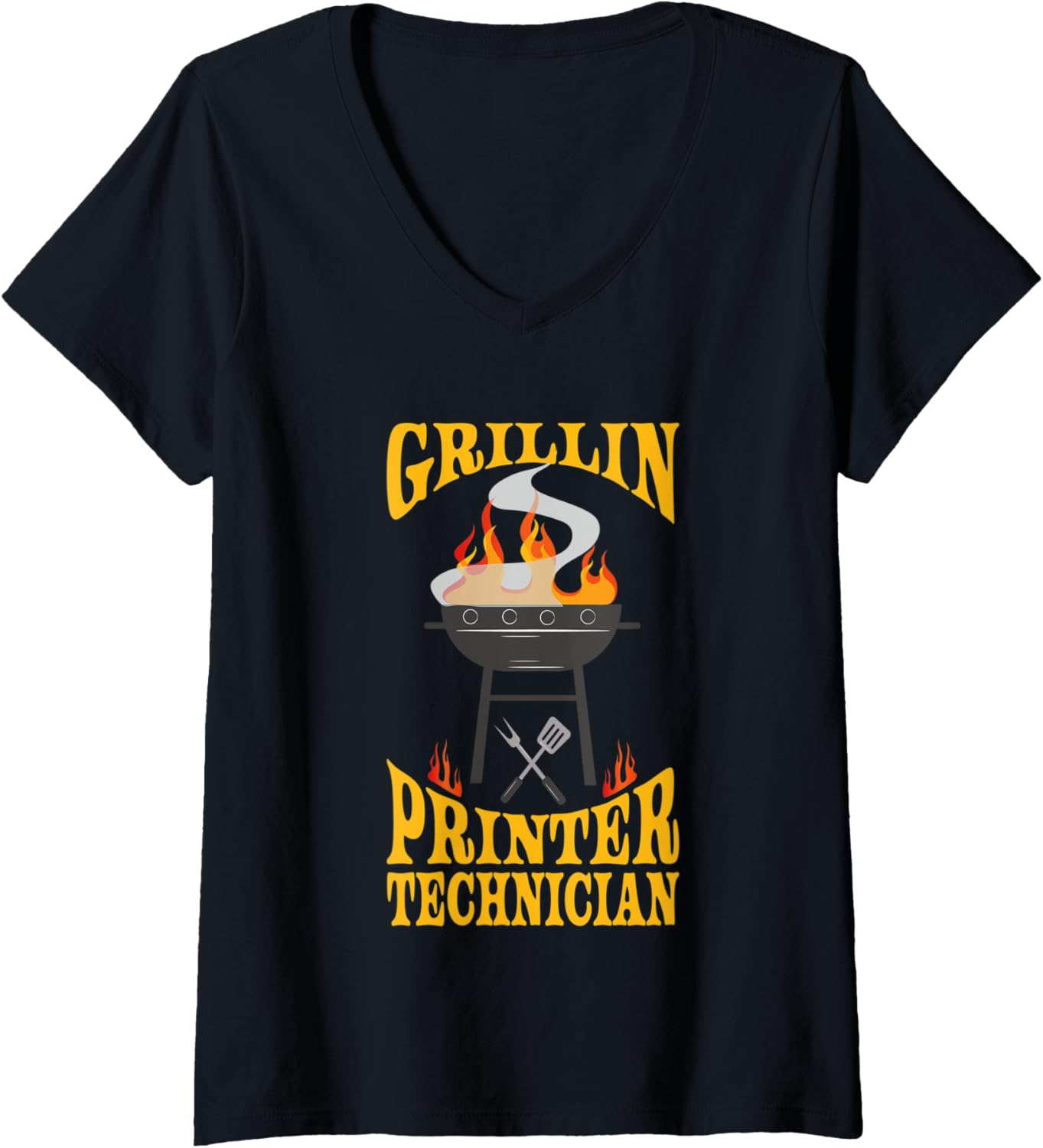 Womens Printer Technician Bbq Grill Smoker Barbecue Chef V Neck