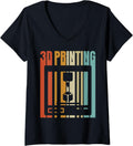 Womens Retro 3D Printing 3D Printer V Neck