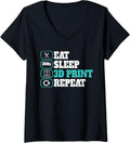 Womens 3D Printing Eat Sleep 3D Printer V Neck