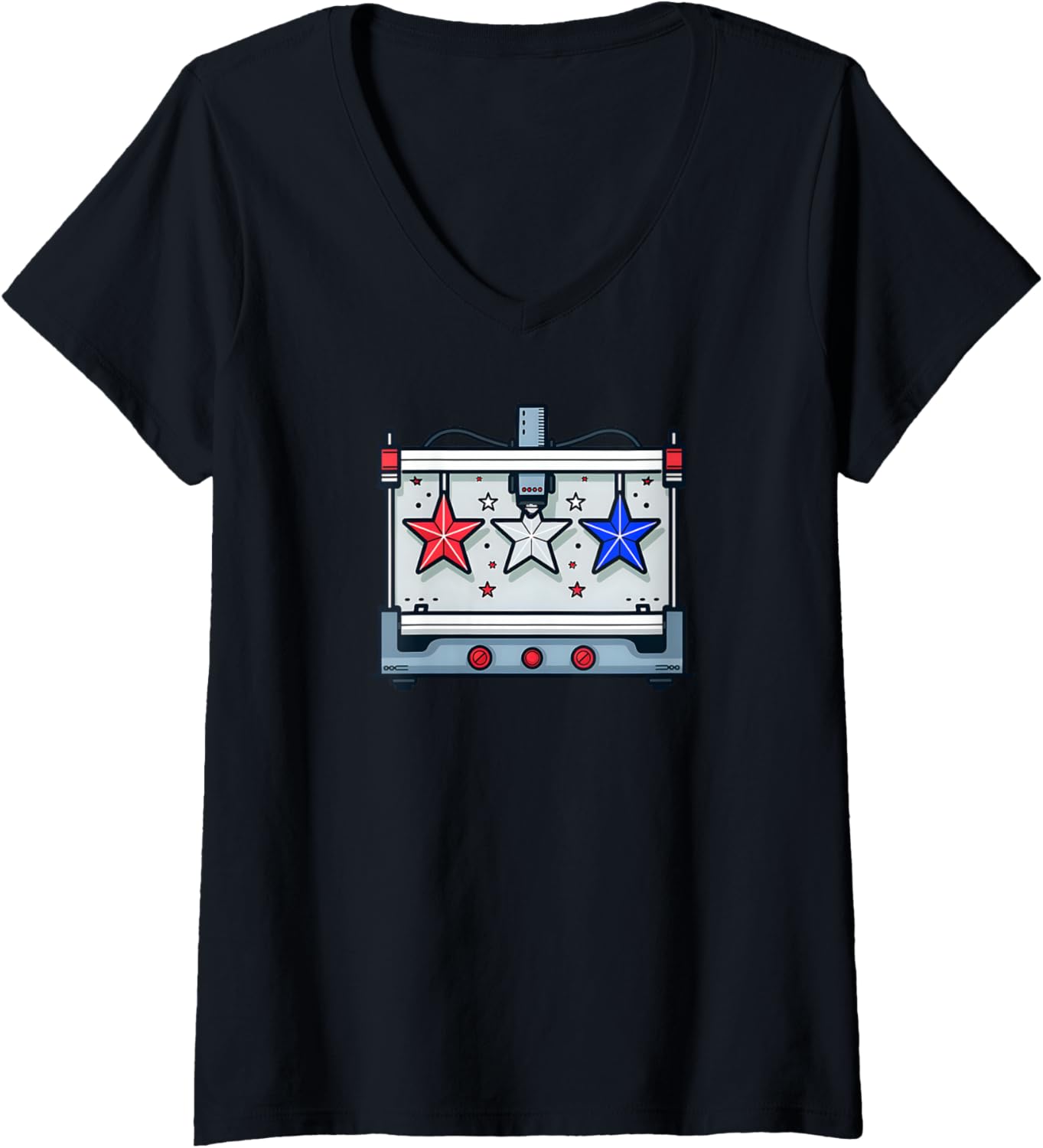 Womens Printer With Stars Design Patriotic 3D Printing V Neck