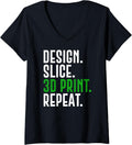 Womens 3D Printer Design Slice 3D Print Repeat 3D Printing V Neck