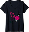 Womens Yarn Slut Knitting Needles with Pink Ball of Yarn Knitter's V-Neck