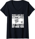 Womens Knitting Money Can't Buy Happiness Yarn Funny Knitting V-Neck